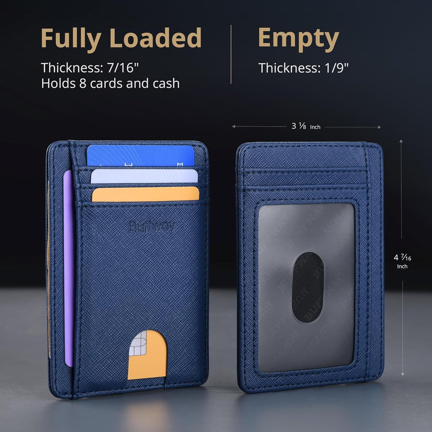 Buffway Slim Minimalist Front Pocket RFID Blocking Leather Wallets for Men and Women - Carbon Fiber Black - Colors B