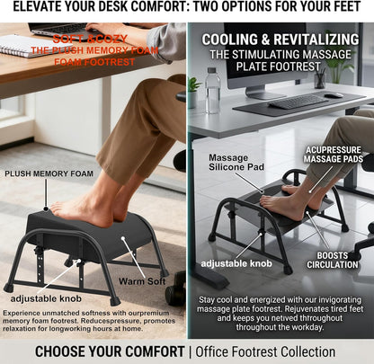 Under Desk Footrest with Memory Foam,Adjustable 10-Level Ergonomic Foot Rest for Office & Gaming Desk for Leg Rest,Reinforced Metal Frame,Non-Slip Base Extra Large（Black No Baseplate