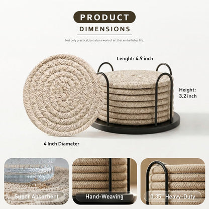 Lazebox Coasters Set of 8 for Drinks, 4 Inch Large Coasters for Coffee Table, Tabletop Protection for Hot & Cold Drinks, Versatile Coasters for Home Decor, Non-Slip & Easy to Clean, Coffee