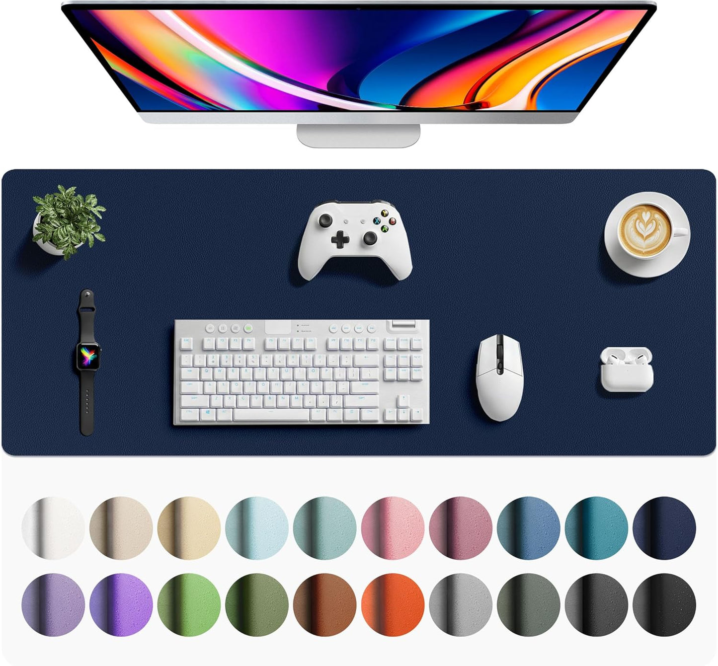 Aothia Leather Desk Pad Protector, Mouse Pad, Office Desk Mat, Non-Slip PU Leather Desk Blotter, Laptop Desk Pad, Waterproof Desk Writing Pad for Office and Home (Brown,23.6" x 13.7") - Colors B