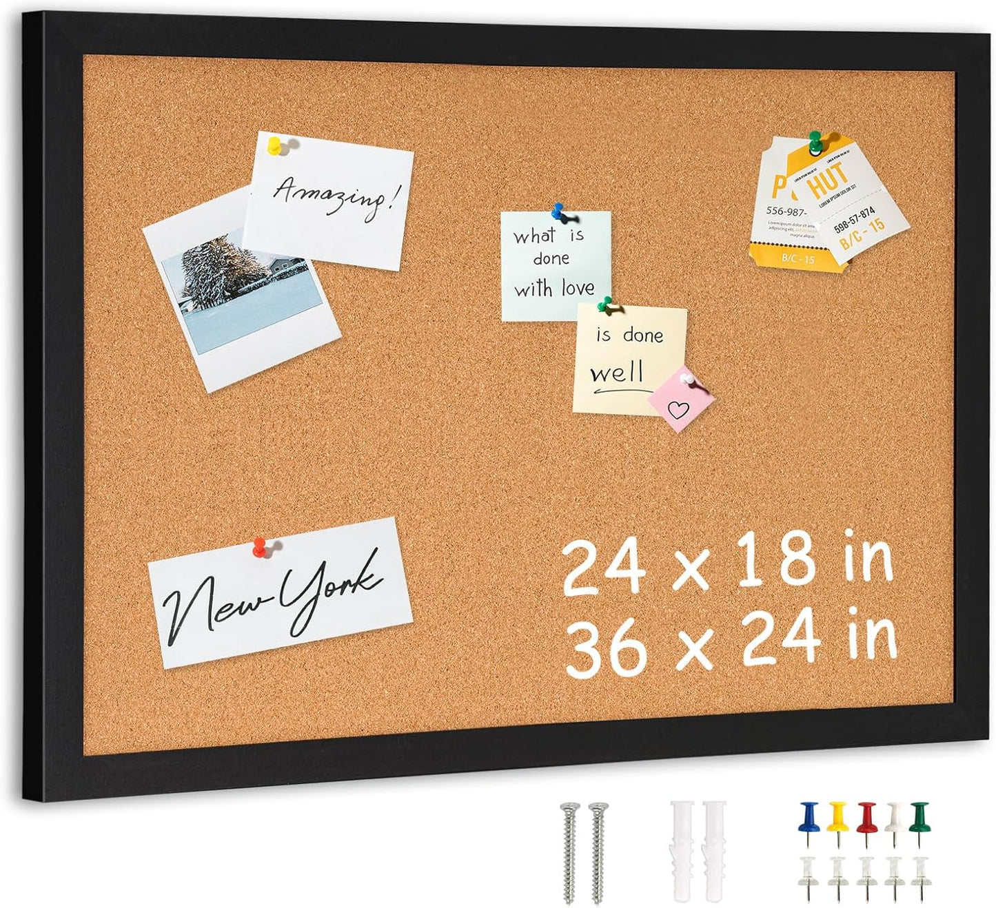 DOLLAR BOSS Bulletin Boards with Linen 1-Pack 16''X 12'' Double-Sided Cork Board for Walls Wood Framed Bulletin Boards, Small Pin Board for Home Kitchen Office Decorative Hanging 10 Pushpins