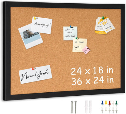 DOLLAR BOSS Bulletin Boards with Linen 1-Pack 16''X 12'' Double-Sided Cork Board for Walls Wood Framed Bulletin Boards, Small Pin Board for Home Kitchen Office Decorative Hanging 10 Pushpins
