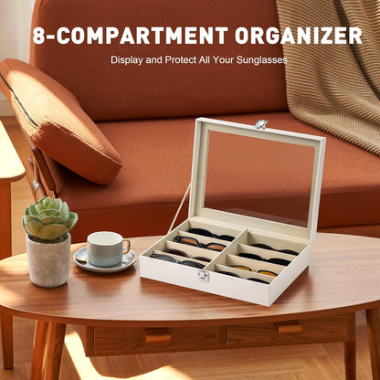 CO-Z Leather Multi Sunglasses Organizer for Women Men, Eyeglasses Eyewear Display Case with 8 Slots, Jewelry Watch Organizer, Sunglasses Jewelry Collection Case, Sunglass Glasses Storage Holder Box