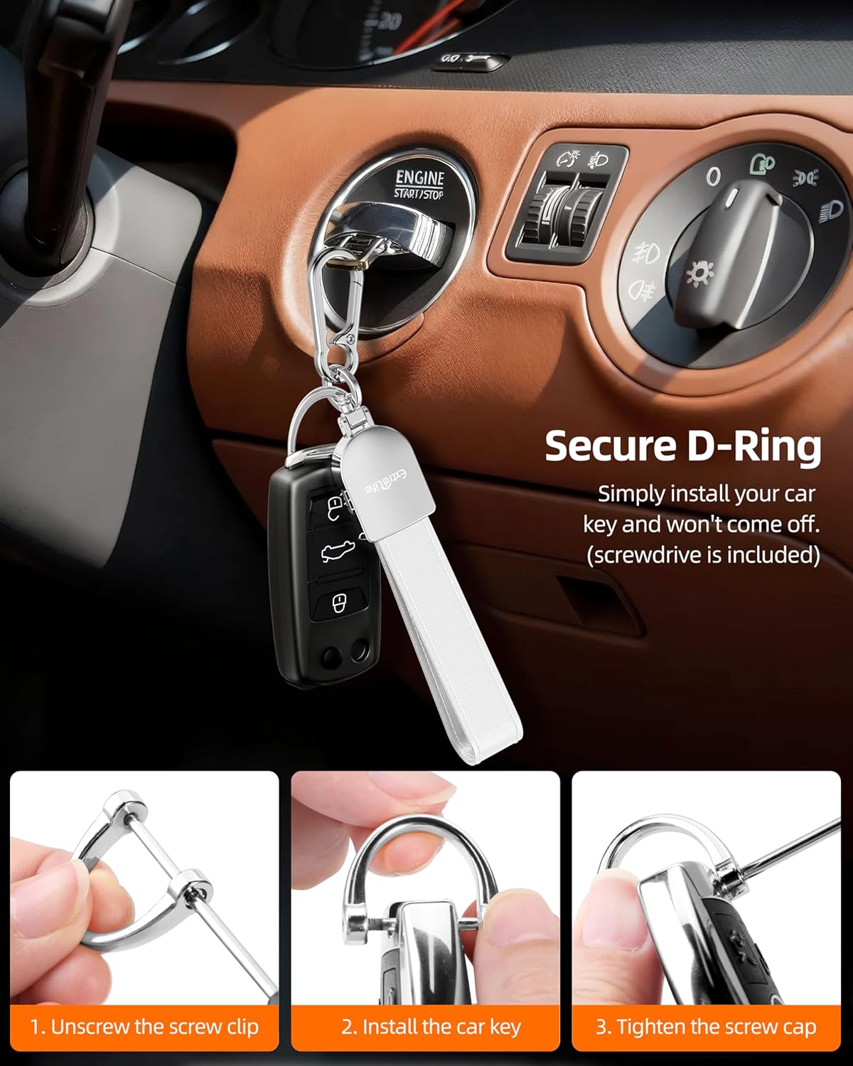 Keychain, Works with Apple Find My, Leather Car Keychain for Women and Men, Car Key Fob Holder, Key Chain with GPS Tracker, Anti-Lost Smart Keys Finder, Rechargeable, Black