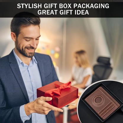 Wallet with Airtag Holder Genuine Leather Wallets Slim Minimalist Card Holder RFID Blocking Card Wallet Compatible with AirTag
