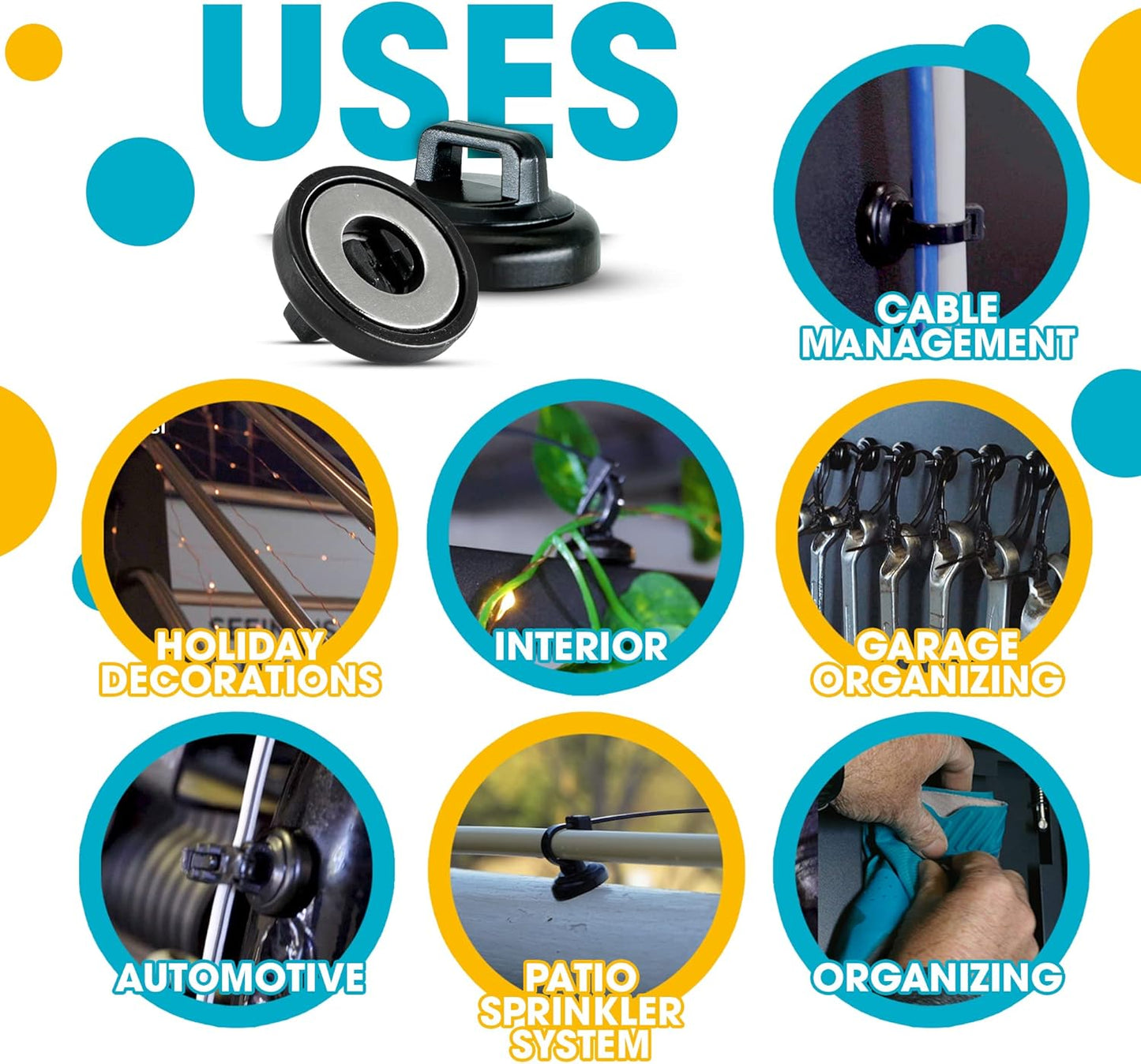 HATSBI. Multipurpose Magnetic Cable Zip Tie Mounts. Black. (20 Pack). 20 Black Cable Zip Ties Included. Cable Holder for Cable Management. Holds Standard Zip Ties/Cable Ties.