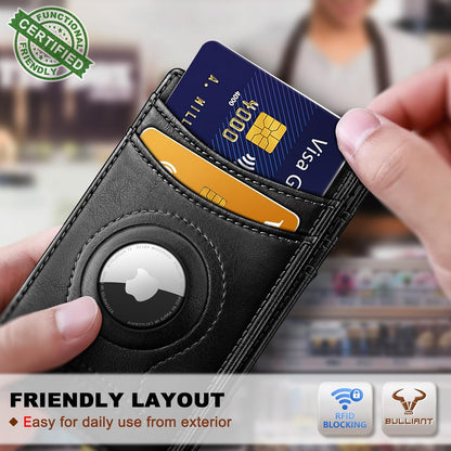 BULLIANT Men Airtag Wallet,Slim Wallet Money Clip Card Holder Magnetic Closure 12 Cards in Front Pocket RFID Blocking