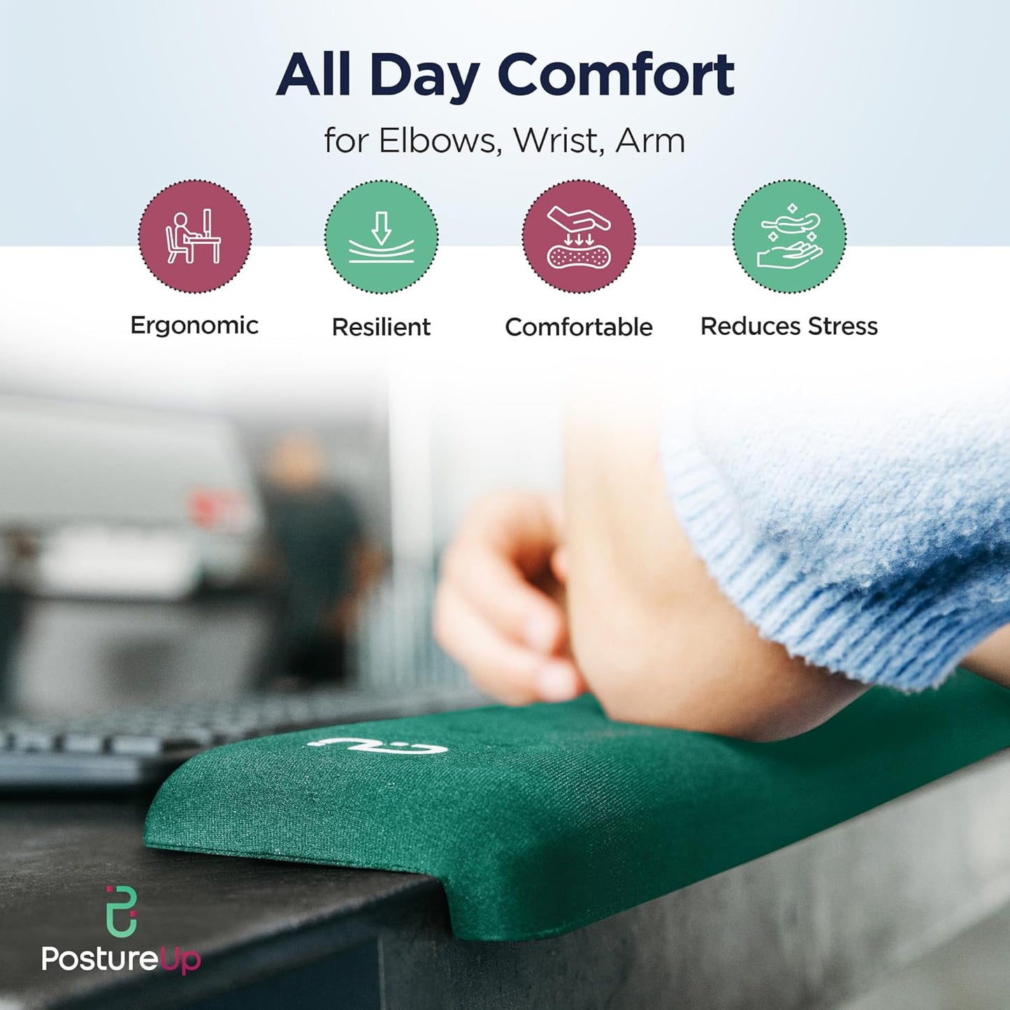 EdgeRest PostureUp L-Shaped Desk Long Wrist Rest Elbow, Forearm & Wrist Comfort Support for Table or Desk Edge, Non-Slip, Memory Foam Padding, Ergonomic Design for Work, Universal Fit, Black