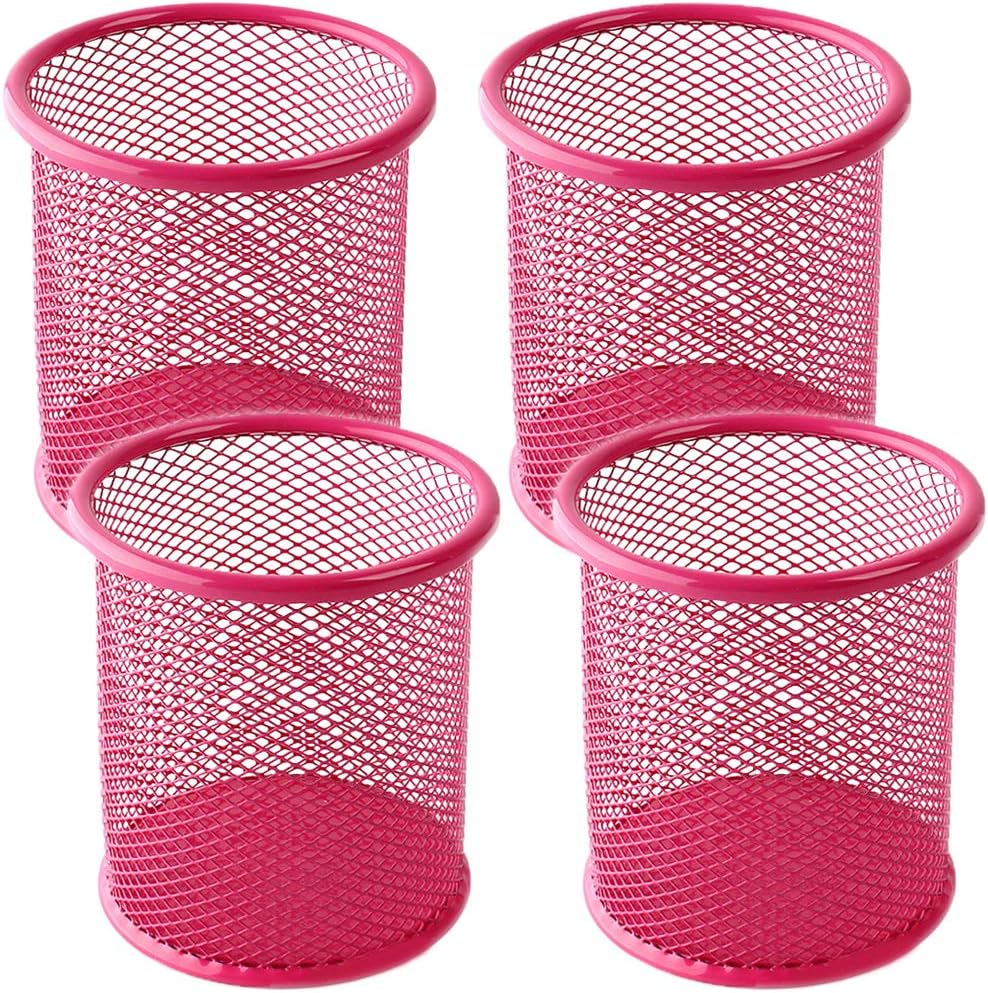 Ameceres 4 Packs Wire Mesh Pencil Holder Metal Pen Cup Desk Pen Organizer Case Pencil Jar Black for Office Home (Black)