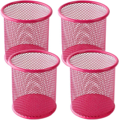 Ameceres 4 Packs Wire Mesh Pencil Holder Metal Pen Cup Desk Pen Organizer Case Pencil Jar Black for Office Home (Black)