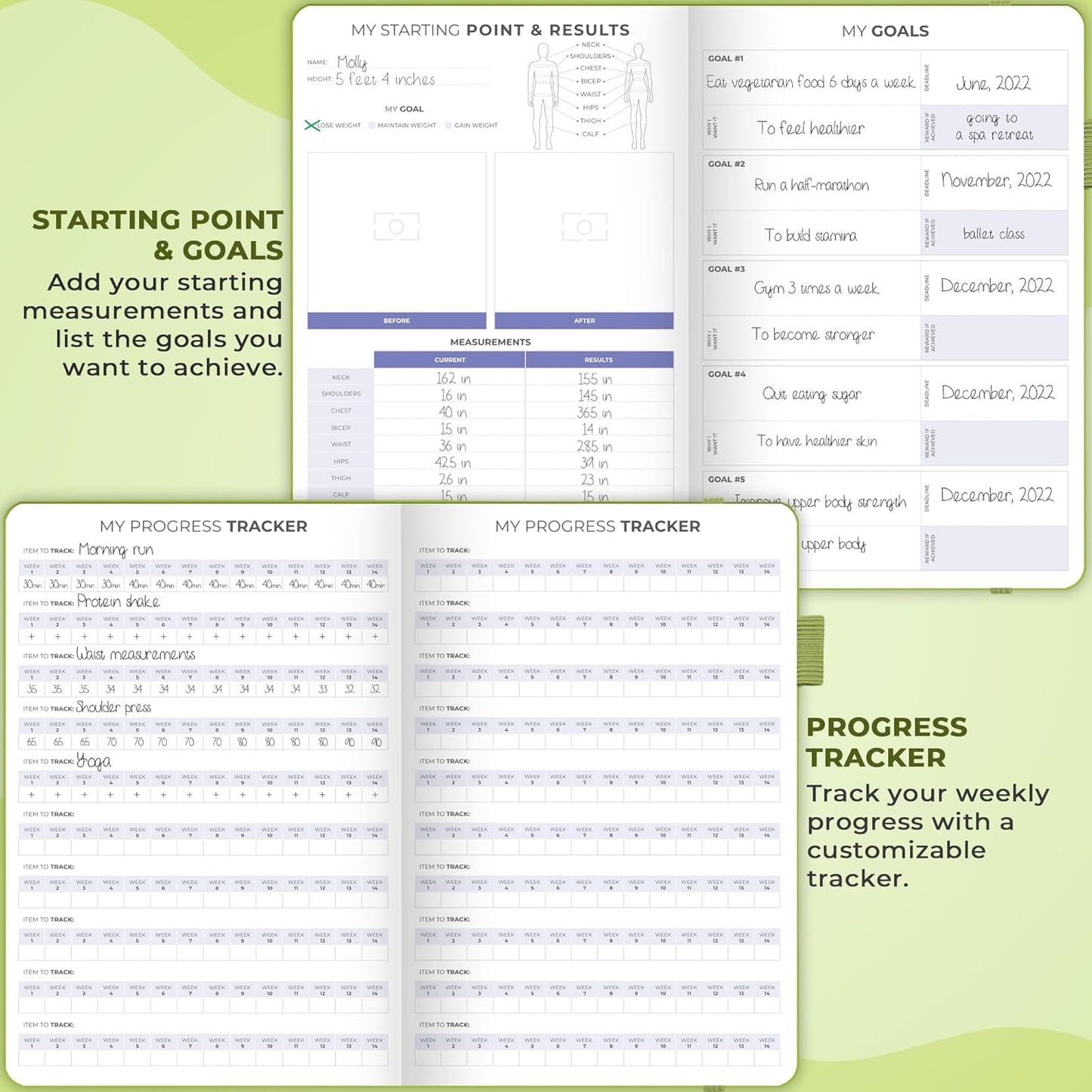 Clever Fox Fitness & Food Journal – Nutrition & Workout Planner for Women & Men – Diet & Gym Exercise Log Book with Calendars, Diet & Training Trackers - Undated, A5 Size, Hardcover (Forest Green)