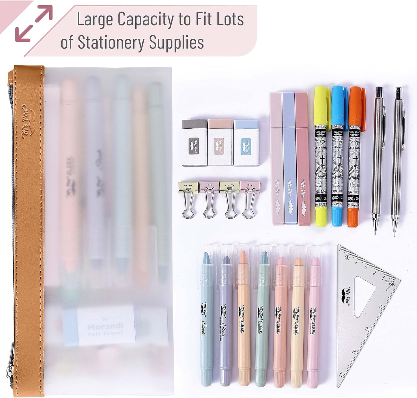 Mr. Pen- Clear Pencil Pouch, 8.50"x4.25", 3 Pack, Durable TPU Material, Medium Water-Resistant Pencil Bags with Smooth Zipper, Multipurpose Clear Pouch for Stationery, School, Office, Travel Supplies