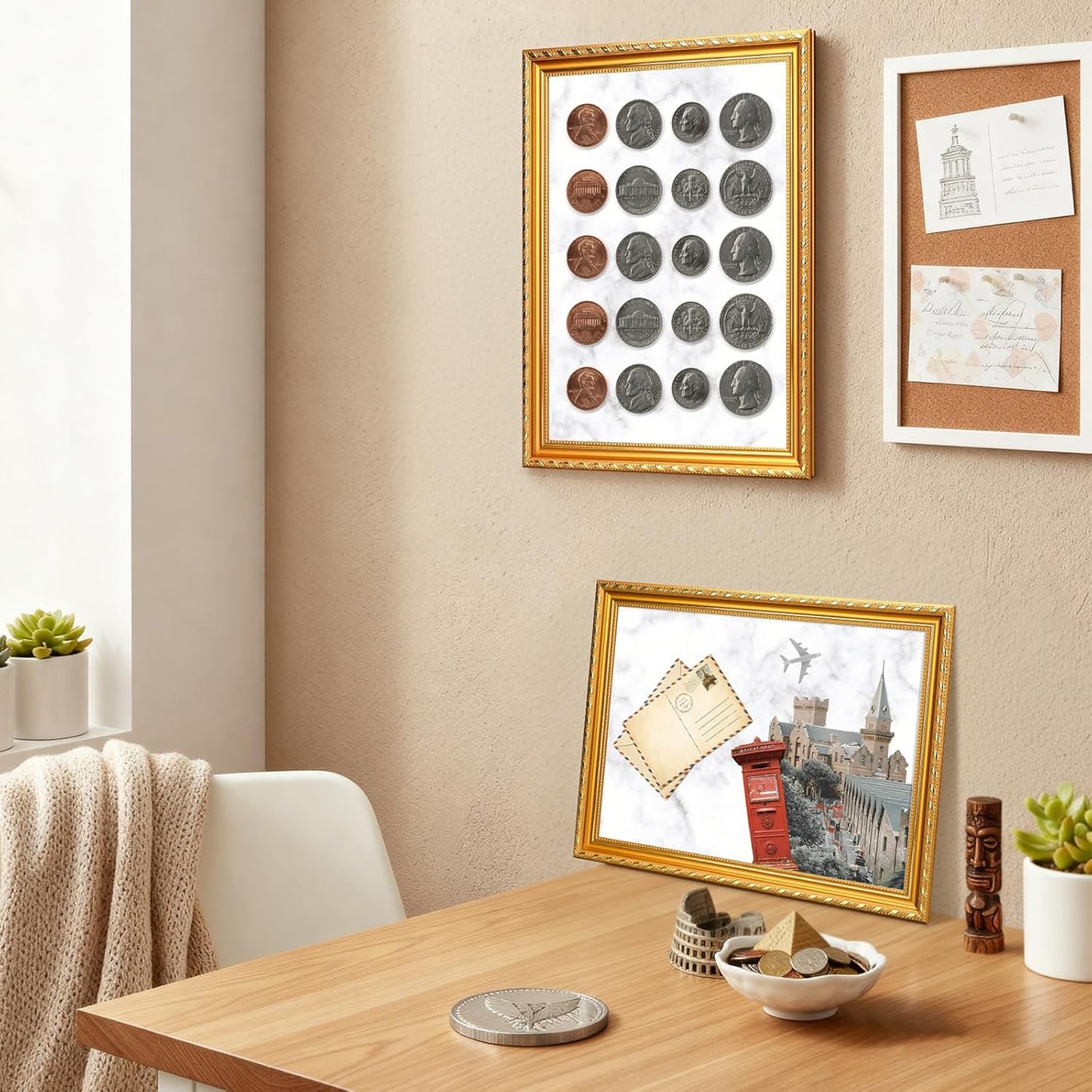 1 Pcs Large Magnetic Display Board Gifts 17.5" x 13.7" Marble Magnet Bulletin Board for Wall Souvenir Fridge Magnets Collection Display Notes, Photos, Memo Frame for Wall Table Refrigerator
