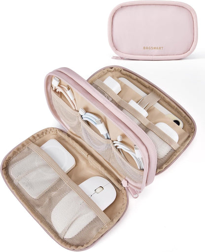 BAGSMART Electronics Organizer Travel Case, Cord Organizer for Women, Travel Cable Bag (Beige)