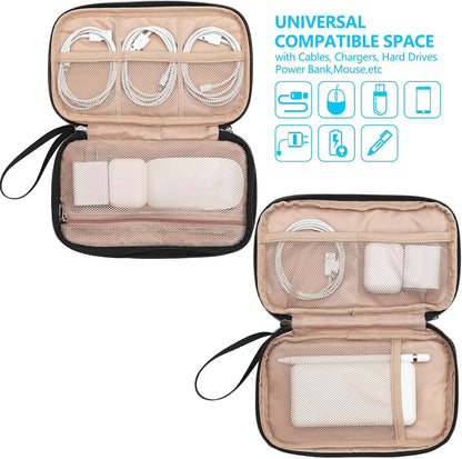 NISHEL Travel Cord Organizer Case, Double Layers Tech Electronic Bag, Essentials for Charger, Cable, Phone, Flash drive, Medium, Pink
