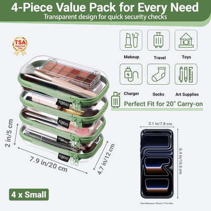 YQBRAO 6 Pack Clear Hard Shell Zipper Case, 1.2mm Heavy Duty Crush-Proof Diaper Bag Organizer Pouches, TSA Approved Travel Makeup Bag for Toiletries & Electronics, (2L, 2M, 2S) Multi-Size Storage Set