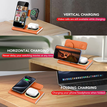 3 in 1 Foldable Charging Station for Apple Products,Wireless Charger for iPhone 17 16 15 14 13 12 Pro Max,Travel Dock Adapter&Light for iWatch Series 11 10 9 Ultra 3/2 SE 3/2,for AirPods 4 3 2 Pro 3/2