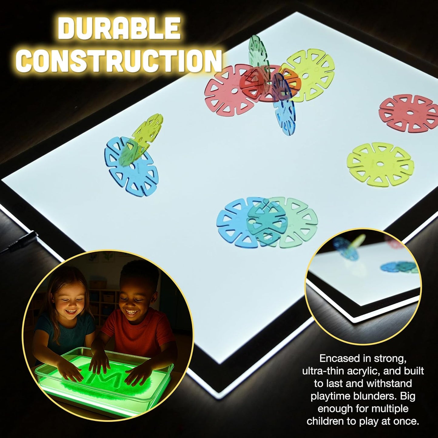 Constructive Playthings Ultra Bright LED Light Panel, Interactive LED Light for Art Supplies, Sensory Classroom Tools, Set of 1, Gray