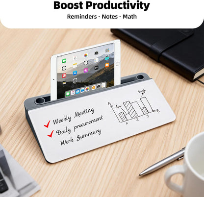 Desktop Whiteboard, Glass Dry Erase Board, Desk Board Buddy,Computer Keyboard Stand,Desk Whiteboard Organizer for Home,Office,School Supplies(White)