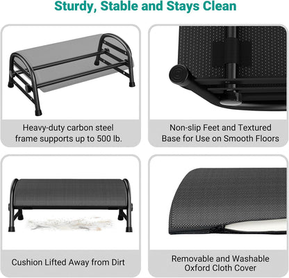 YEASHEIN Adjustable Foot Rest for Under Desk at Work, Ergonomic Under Desk Footrest with 6 Positions, Foot Stools for Under Office Desk Chair, Leg Rest for Home, Car, Computer, Gaming Accessories