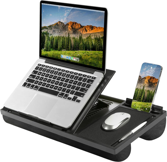 LAPGEAR Ergonomic Pro 2.0 Lap Desk with 9 Adjustable Heights, Built-in Mouse Pad & Phone Slot – Full Microbead Cushion, Storage Pocket – Fits Laptops up to 15.6" – Dusty Rose – Style No. 49504