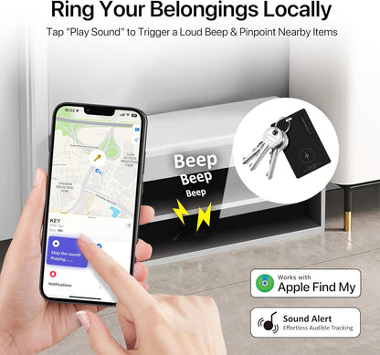 Wallet Tracker Card, Apple MFi Certified, Works with Apple Find My (iOS Only), Rechargeable Wireless Charging Slim Bluetooth Smart Tracking Card, Item Finder for Key, Passport, Luggage, Bag