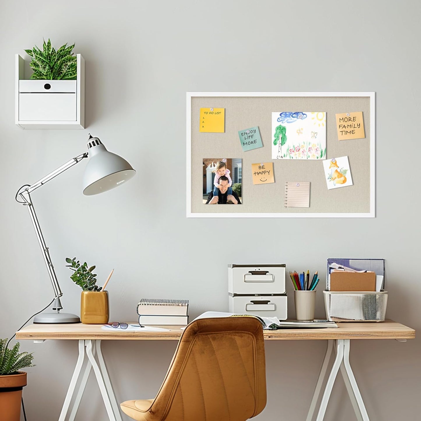 DAHAPYBOO Cork Board with Linen White,Bulletin Board 17"x12" Hanging Corkboards for Office Home School Message Board or Vision Board Decoration.
