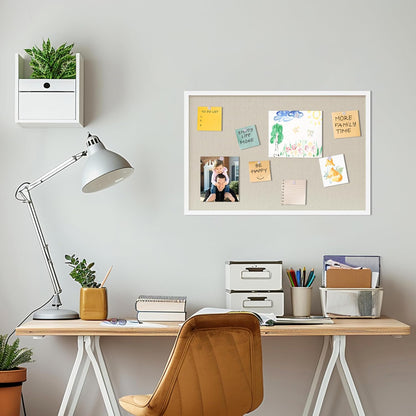 DAHAPYBOO Cork Board with Linen White,Bulletin Board 17"x12" Hanging Corkboards for Office Home School Message Board or Vision Board Decoration.