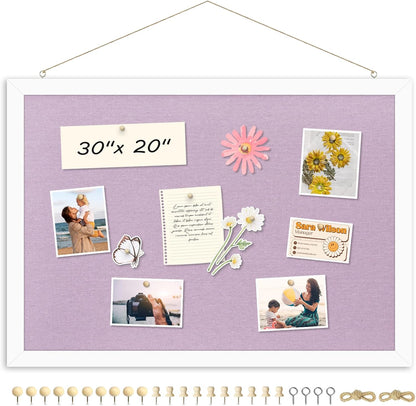 DOLLAR BOSS Bulletin Boards with Linen 1-Pack 16''X 12'' Double-Sided Cork Board for Walls Wood Framed Bulletin Boards, Small Pin Board for Home Kitchen Office Decorative Hanging 10 Pushpins