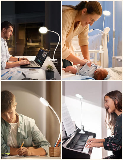 LiFMIRA Clip-on Lamp Reading Light - 5 Color Modes, 10 Brightness Levels, 8W, 66 LED, Eye-Caring Metal Clamp Light with Gooseneck for Bed, Headboard, Desk, Video Conferencing, Makeup