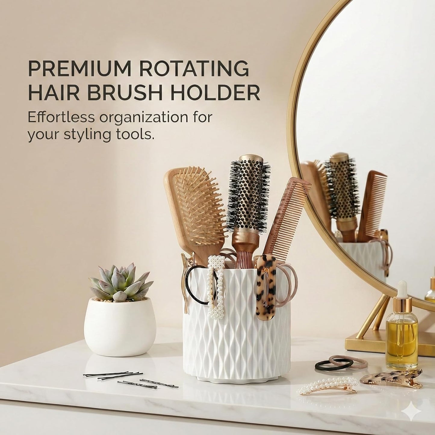 Makeup Brush Holder Organizer, 360° Rotating 5-Slot Make up Brushes Cup for Cosmetic, Lipstick, Hair Brush Holder - Spinning Vanity Countertop Caddy for Bathroom, Dorm & Office, Black