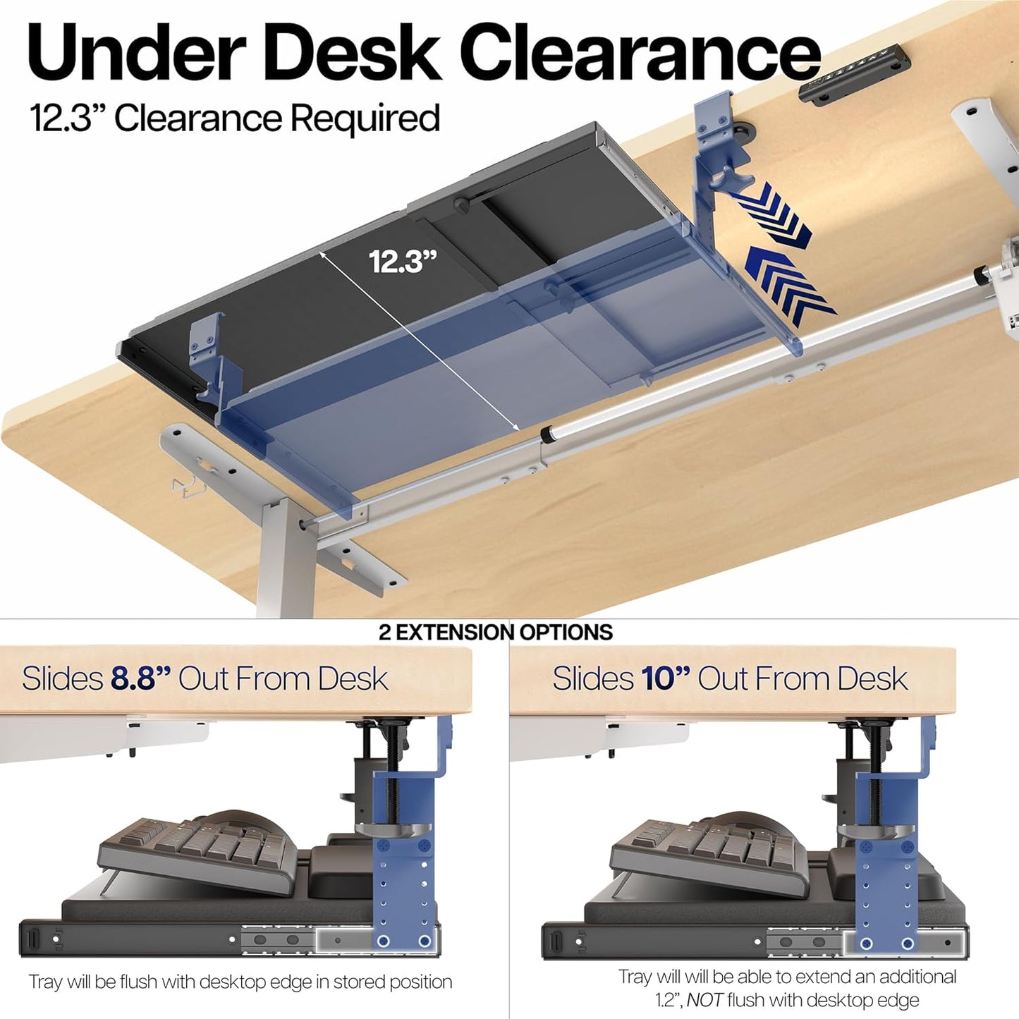 VIVO Large Height Adjustable Under Desk Keyboard Tray, C-clamp Mount System, 27 (33 Including Clamps) x 11 inch Slide-Out Platform for Typing, White, MOUNT-KB05HW