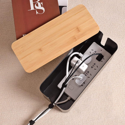 Cable Management Box - Wooden Style Large Cord Organizer to Hide Wires & Power Strips | Desk Computer Cable Organizer | Safe ABS Material | 16" (L) x 6.2" (W) 5.3" (H) | for Home & Office - Black