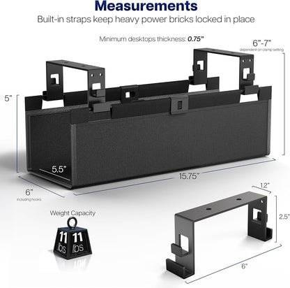 VIVO Screw-on Under Desk 16 inch Fabric Cable Management Tray, Wire Concealer, Power Strip Storage, Workspace Organization, Easy Fold Down Access, Black, DESK-AC16F-S
