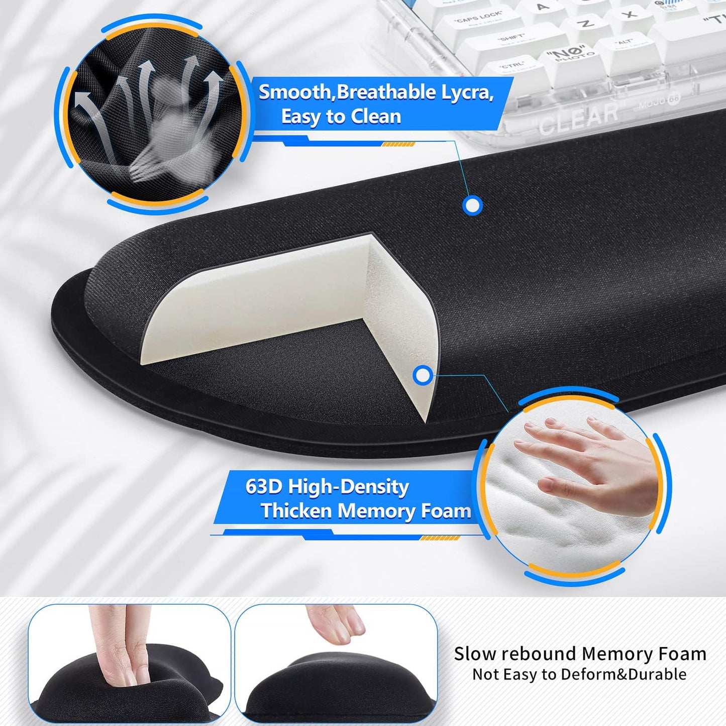 Gimars Upgrade Enlarge Silky and Superfine Fabric Gel Memory Foam Keyboard Wrist Rest Set, Ergonomic Keyboard Mouse Wrist Support for Typing Pain Relief, Comfort for Office, Gaming, Computer, Black