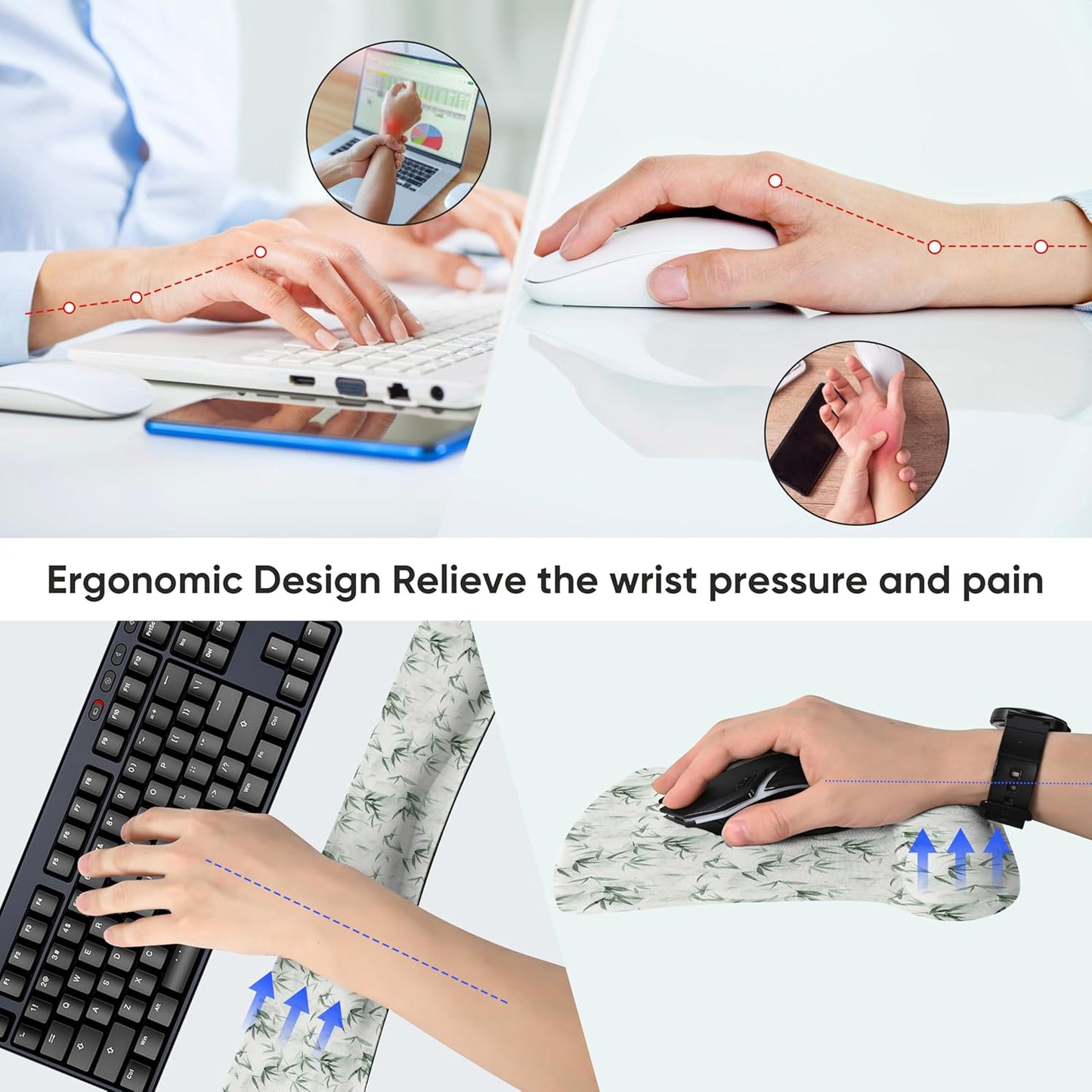 RICHEN Keyboard Wrist Rest Pad and Mouse Wrist Rest Support Mouse Pad Set,Sturdy & Comfortable & Lightweight for Easy Typing & Pain Relief-Ergonomic Support (Brown)