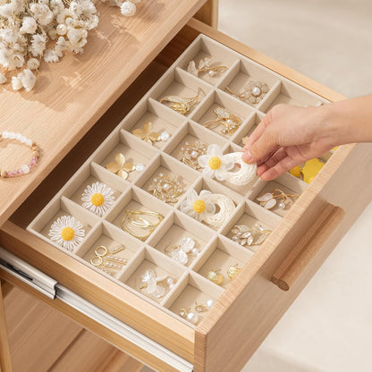 pickpiff Drawer Sunglass Organizer & Display Tray: 1 Pcs 8 Grids Velvet Scratch-Free Eyeglasses Case (13.8x9.4x1.6inch) - Soft Beige Glasses Storage Holder Box for Men & Women
