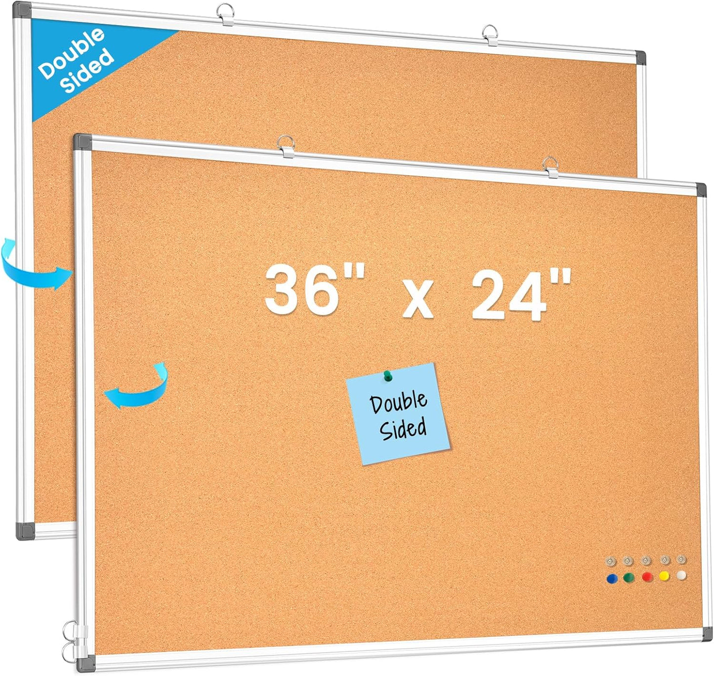 Weekly Dry Erase Calendar Whiteboard for Wall, 24" x 18" Double-Sided Weekly Planner White Board Cork Combo, Hanging & Wall Mount Week Bulletin Board with Notes for Home, Office, School, Kitchen