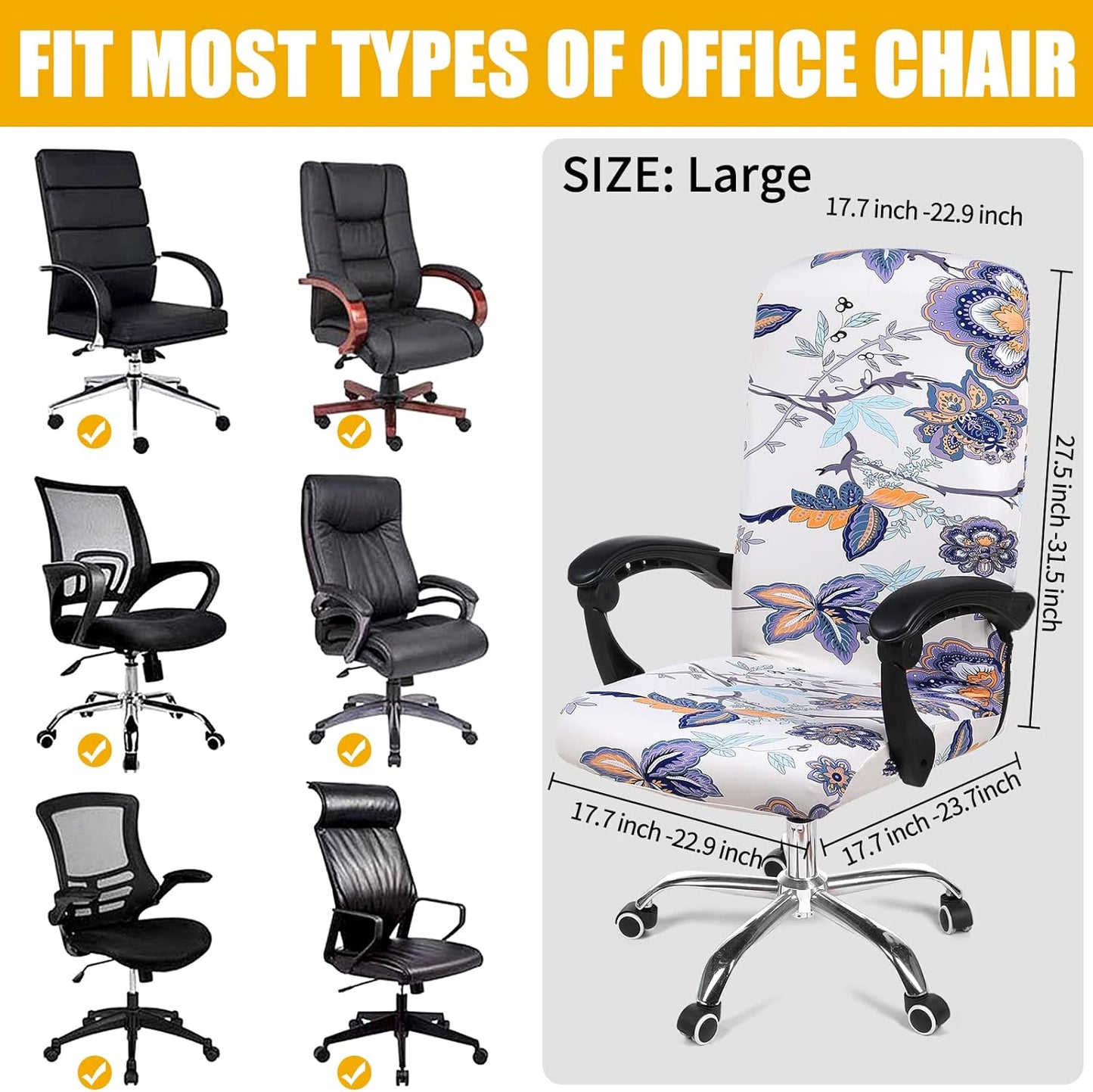 Smiry Stretch Printed Office Chair Armrest Covers, 2 Pcs Soft Fit Removable Washable Computer Desk Chair Arm Covers Protector, Black