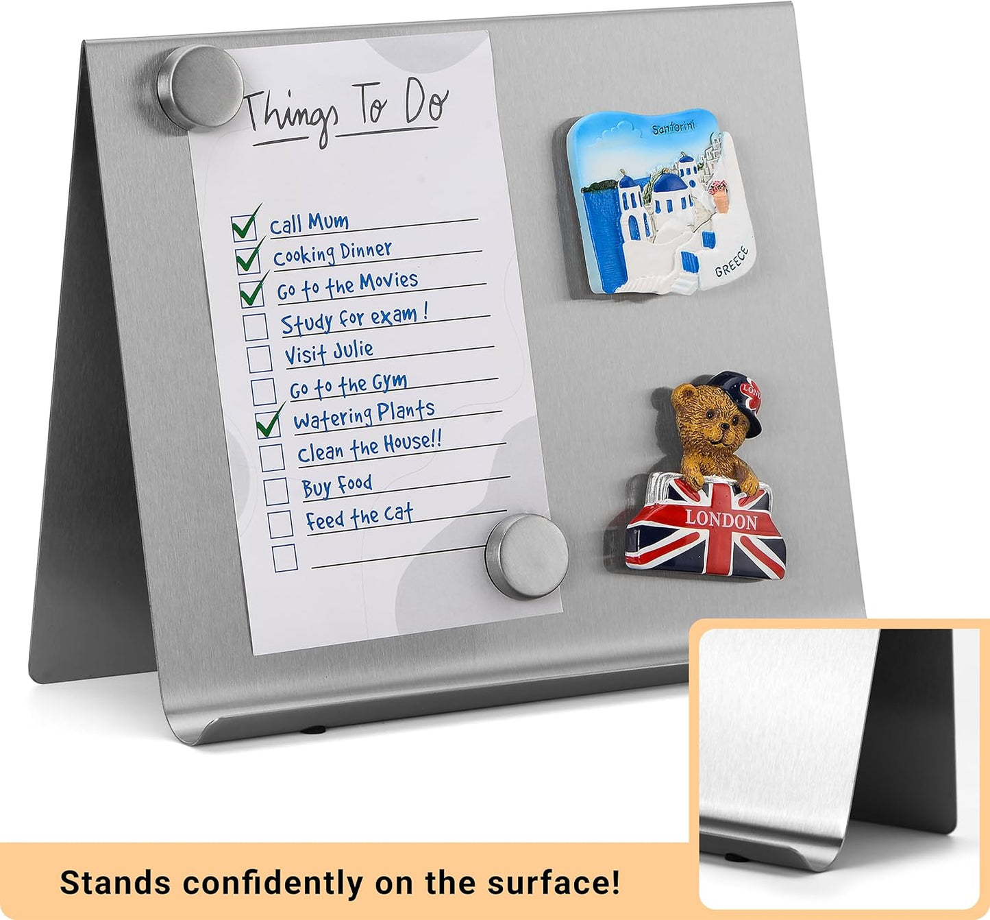 Magnetic Bulletin Board with Stand – Small Dry Erase Memo Board – Tabletop Metal Easel for Magnet Display – 10x8 Inches + 2 Magnets