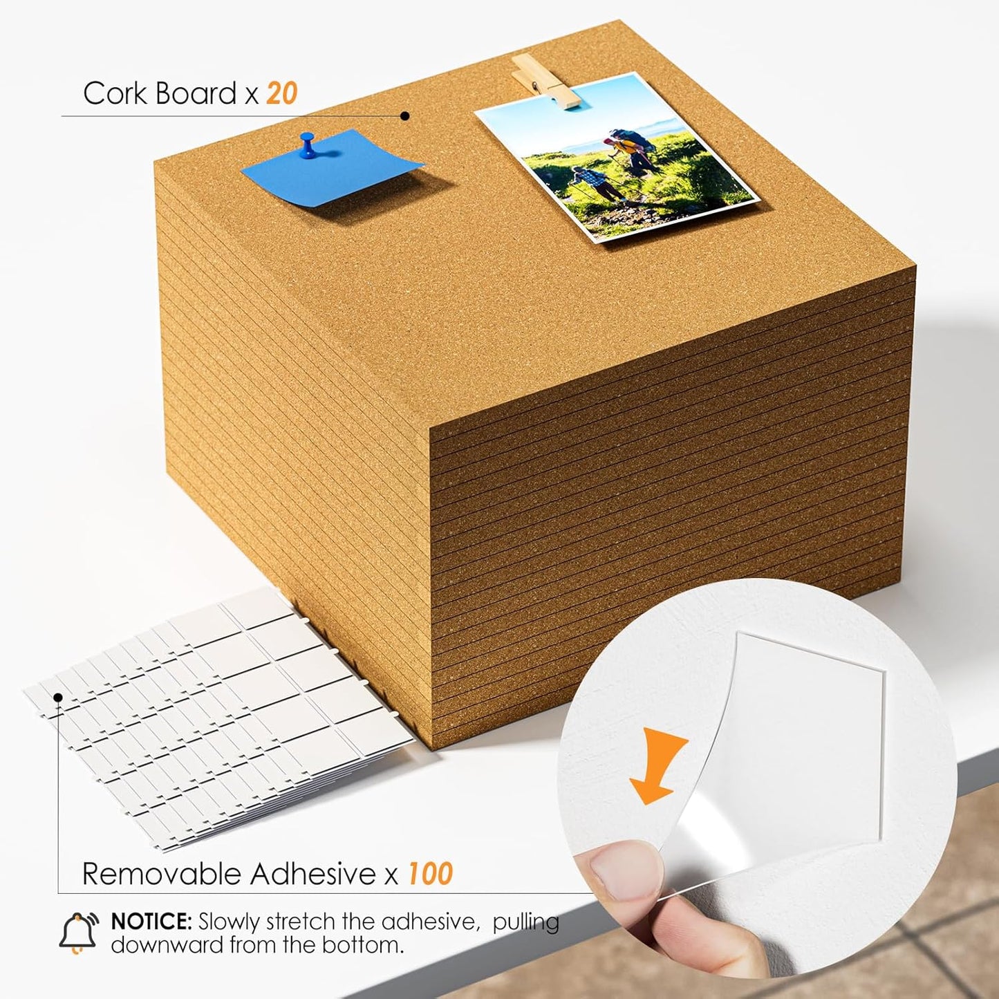 MaxGear Large Cork Board for Wall 36" x 24", 6 Pack Cork Board Tiles with 20 Pushpins & Safe Removable Adhesive Tabs, 12" x 12" Corkboards for Office, School & Home