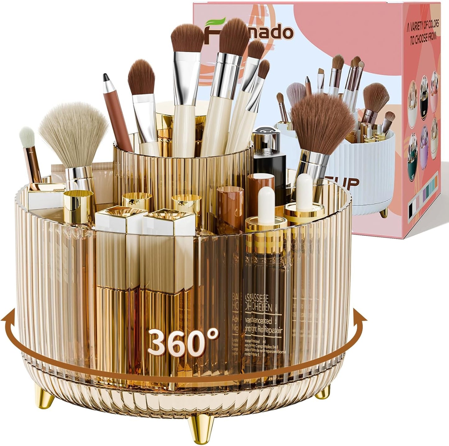fanado 360° Rotate Makeup Brush Holder Organizer, Makeup Organizers Countertop, Makeup organization and Skincare Storage for Vanity, Desktop, Bathroom (White)