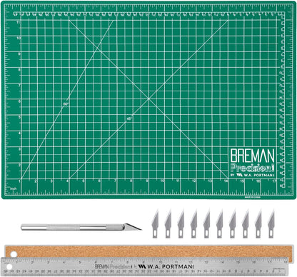 WA Portman 12x18 Inch Self Healing Cutting Mats for Crafts – Fabric Cutting Mat with Precision Craft Knife, 10#11 Hobby Knife Blades & Metal Ruler 18 Inch Cork Backed Ruler – All-in-One Craft Kit