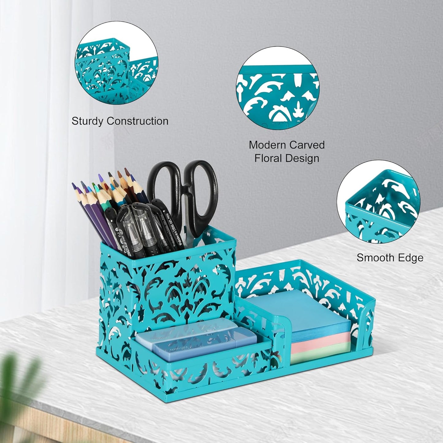 EasyPAG Desk Organizer with 3 Compartment for Pencil Sticky Note Holder and Office Accessories,White
