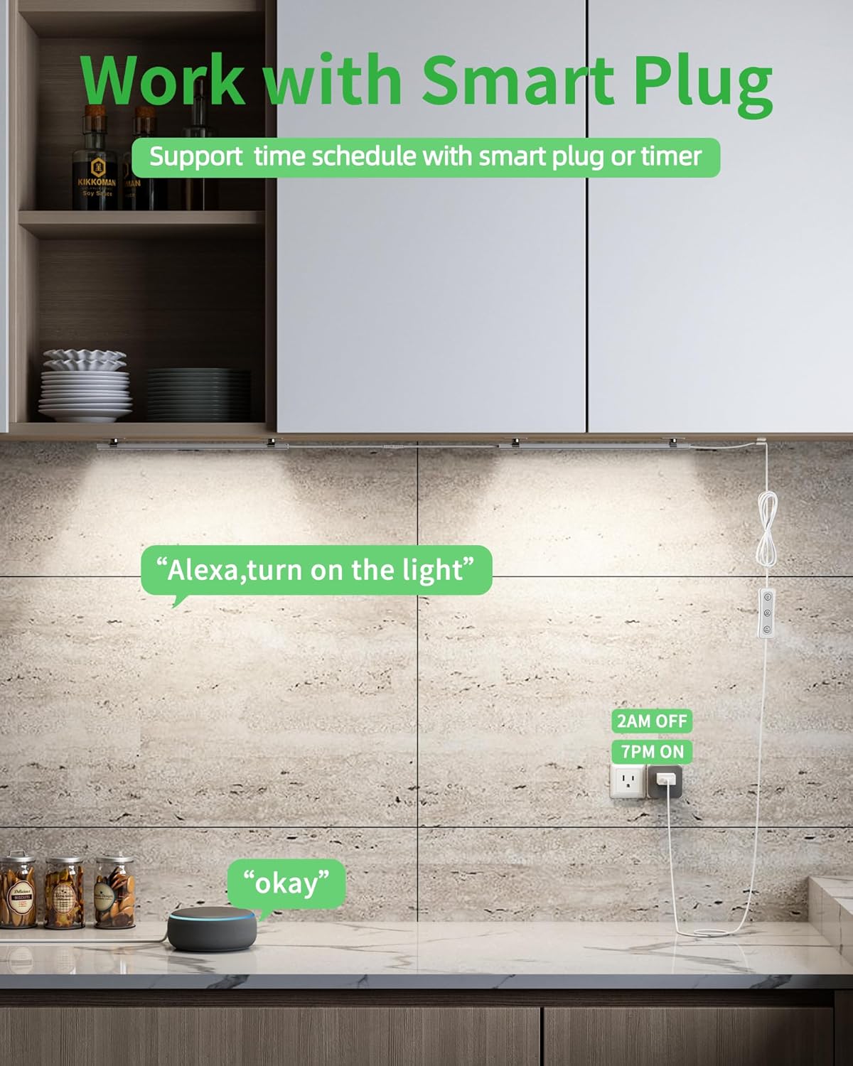 Plug-in Under Cabinet Lighting, Dimmable Under Counter Lights for Kitchen, 2pcs 12 Inch, Warn White 3000K Linkable USB Led Closet Light, Wired Indoor Night Lights Bar for Desk,Sink,Workbench