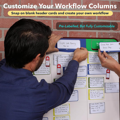 4 Column Magnetic Kanban Board, Scrum Board Flex Whiteboard Kit. Agile Kit, 64 Magnetic Kanban Cards Kit, Scrum Cards Set. Project Management Board for Project Planning, Kanban Whiteboard Kit