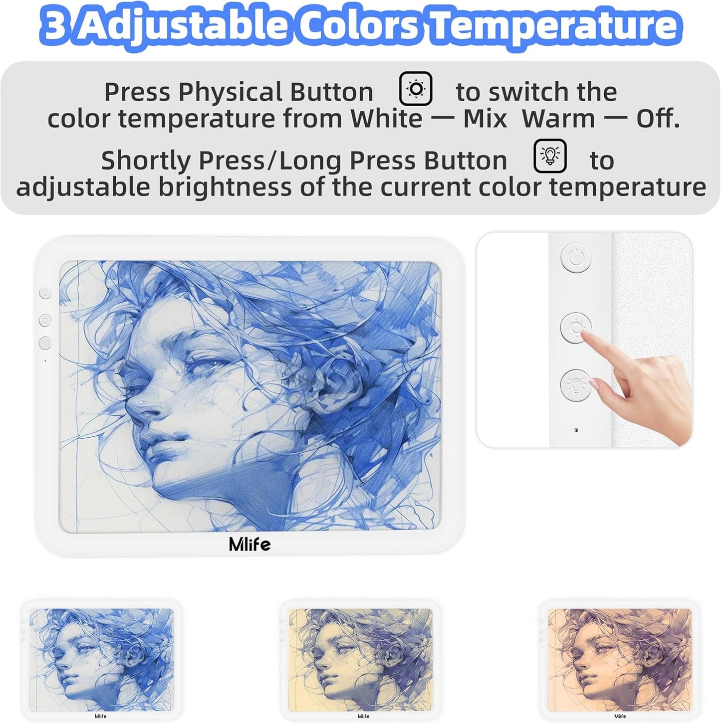 Mlife A4 Rechargeable Tracing Light Pad,Stepless dimming,Six Brightness Settings Up to 8860 Lumens,Cordless and Portable Drawing Light Board for Tracing,Weeding Vinyl,Sketching,Diamond Art(White)