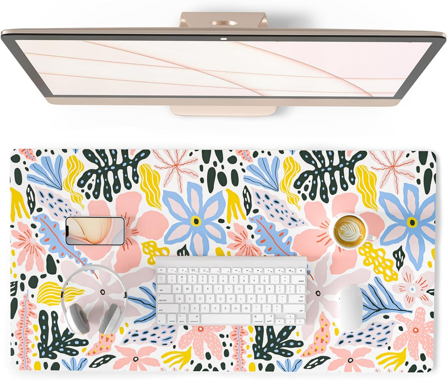 QIYI Large Mouse Pad, Cute Pink Desk Mat for Desktop, Women Girls PU Leather Desk Pad Waterproof Gaming Mousepad, Rose Gold Marble Computer Protector Writing Pad for School Office Home 31.5" x 15.7"