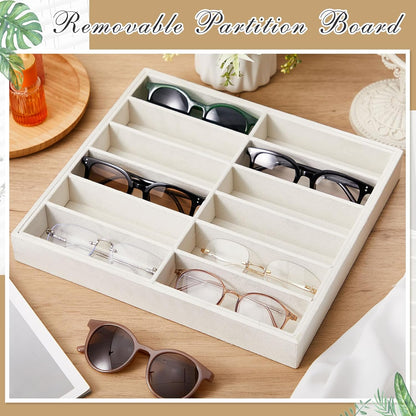 Amylove 2 Pcs Sunglass Organizer Trays Glasses Stackable Jewelry Trays Sunglass Organizer Display Box(8 Grids,Beige)