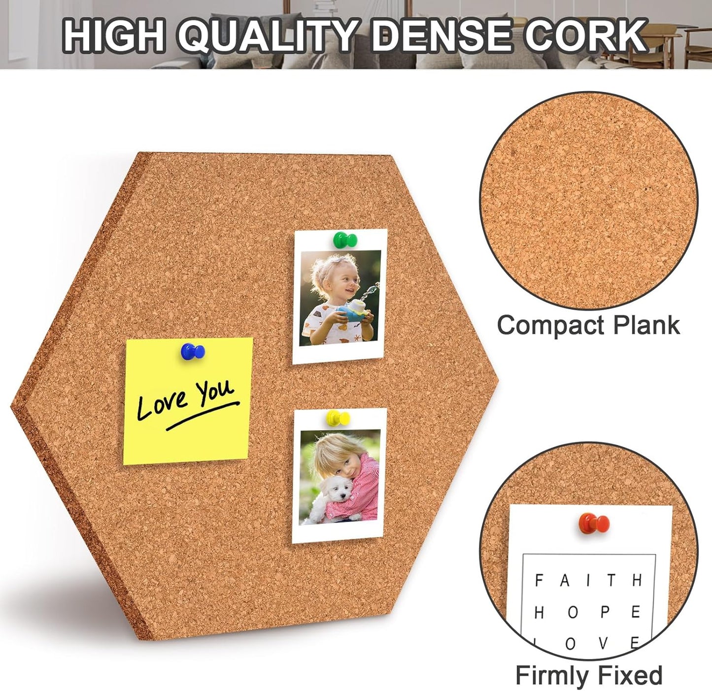 6 Pack Corkboard Strips for Walls, Self Adhesive Thick Cork Board Strips, Peel and Stick Cork Board with 50 Push Pins for Paste Notes, Photos, Schedules